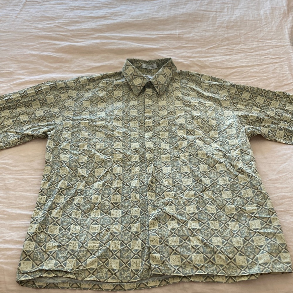 Pierre Cardin Men's Geometric Green and Cream Shirt